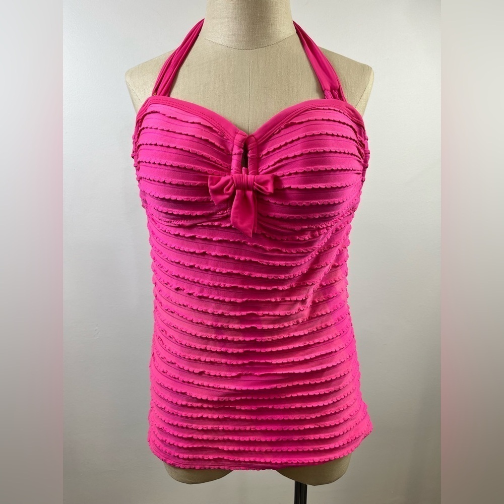 Jessica Simpson Pink Ruched Skirted Halter One Piece Swimsuit Large